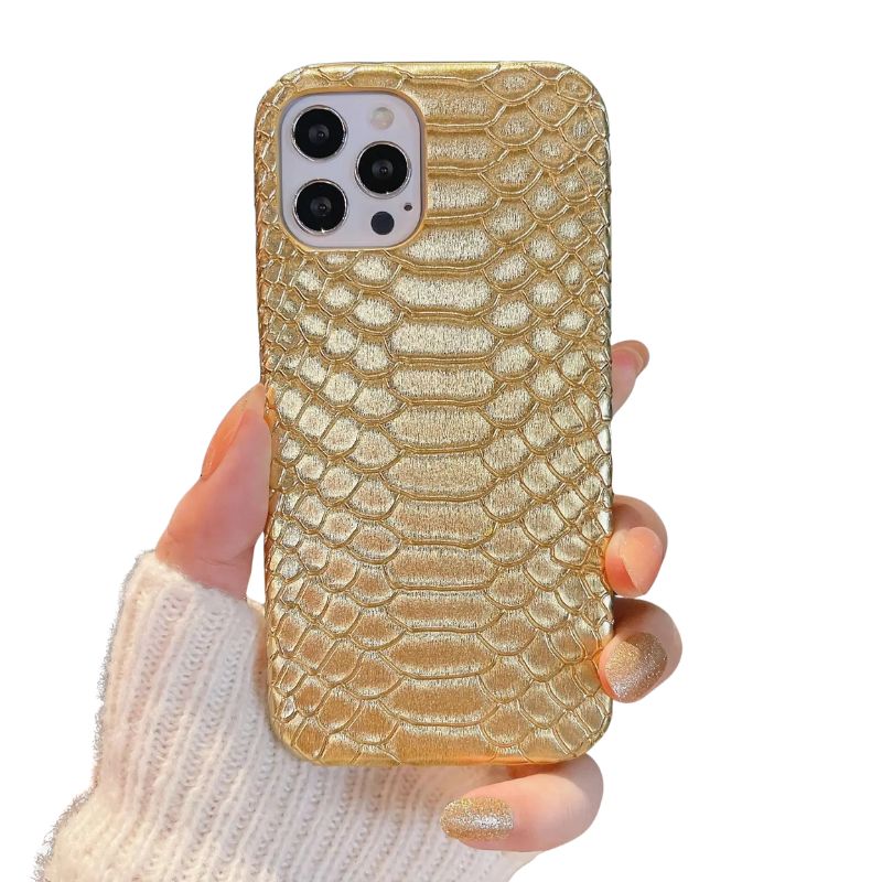 Luxury iPhone Case — Python Skin Pattern Hard Cover with Anti-Drop Shockproof Protection, Anti-Fingerprint Anti-Scratch PU Leather Design