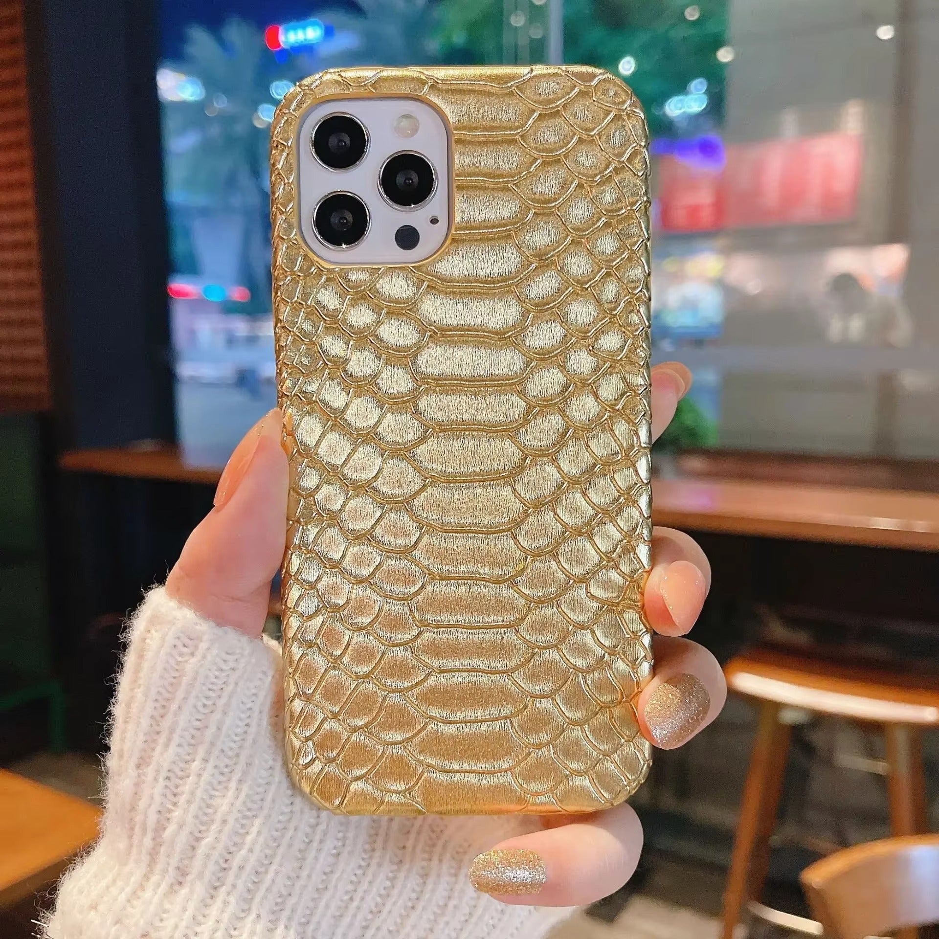 Luxury iPhone Case — Python Skin Pattern Hard Cover with Anti-Drop Shockproof Protection, Anti-Fingerprint Anti-Scratch PU Leather Design