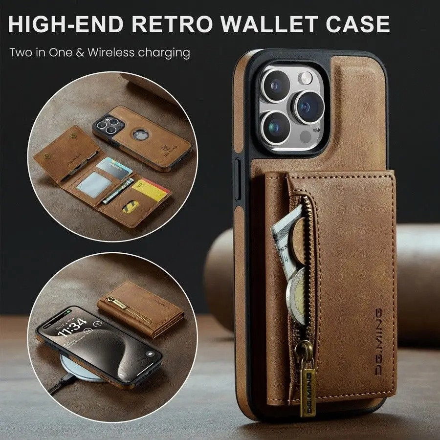 Luxury iPhone Case — RFID Magnetic Detachable Leather Wallet Cover with 7-Card Storage, Wireless-Charging Safe Design and Shockproof Protection