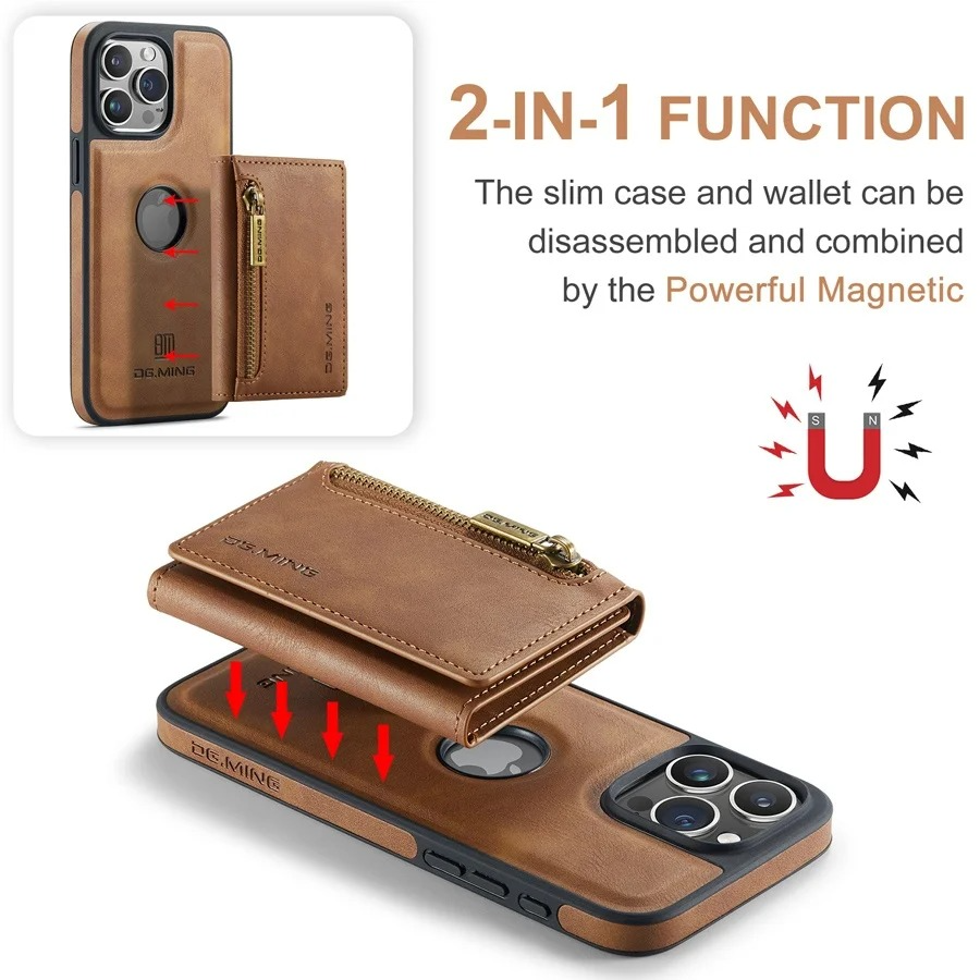 Luxury iPhone Case — RFID Magnetic Detachable Leather Wallet Cover with 7-Card Storage, Wireless-Charging Safe Design and Shockproof Protection