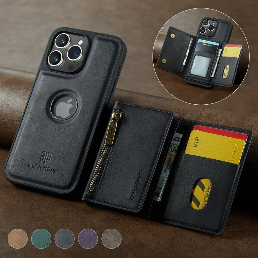 Luxury iPhone Case — RFID Magnetic Detachable Leather Wallet Cover with 7-Card Storage, Wireless-Charging Safe Design and Shockproof Protection