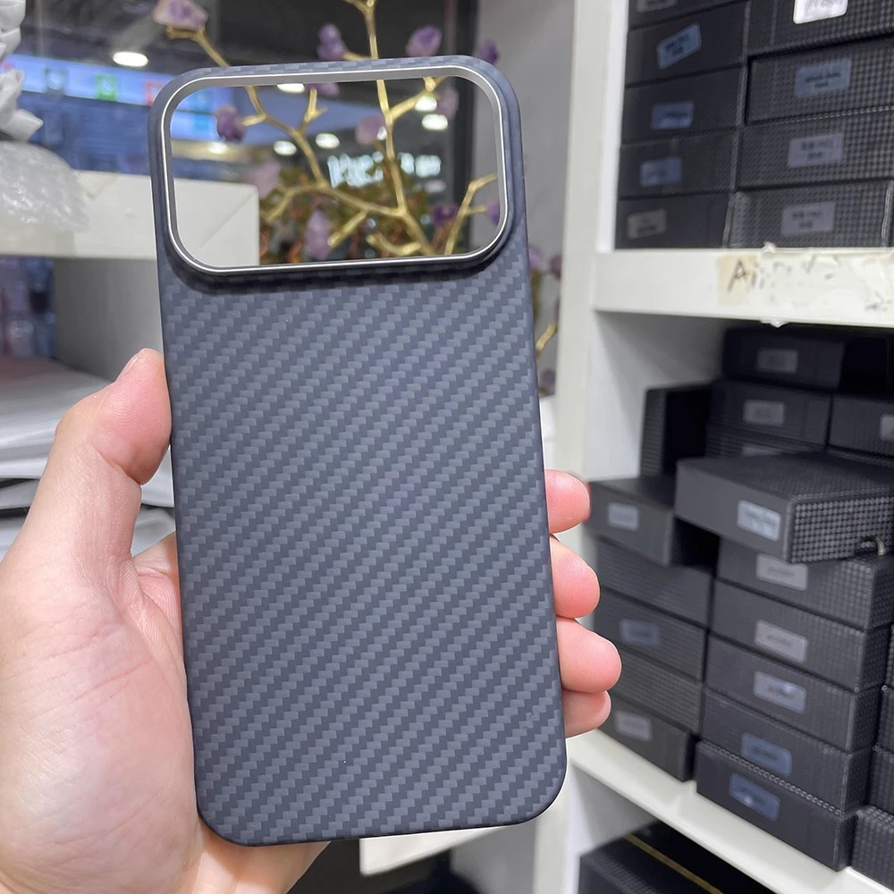 Luxury iPhone Case — Real Aramid Carbon Fiber MagSafe Cover with Alloy Camera Lens Ring, Magnetic Shockproof Business-Grade Protection