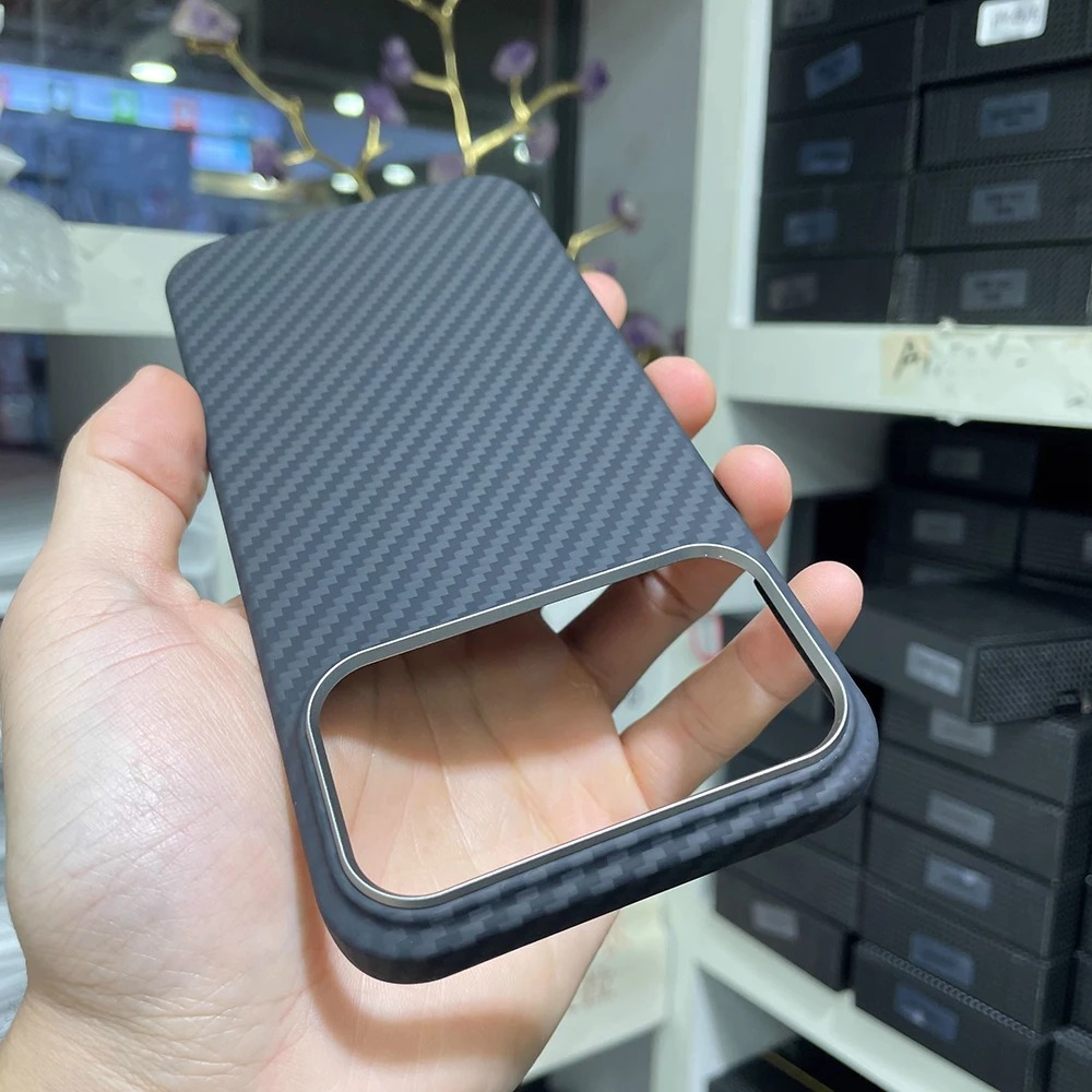 Luxury iPhone Case — Real Aramid Carbon Fiber MagSafe Cover with Alloy Camera Lens Ring, Magnetic Shockproof Business-Grade Protection