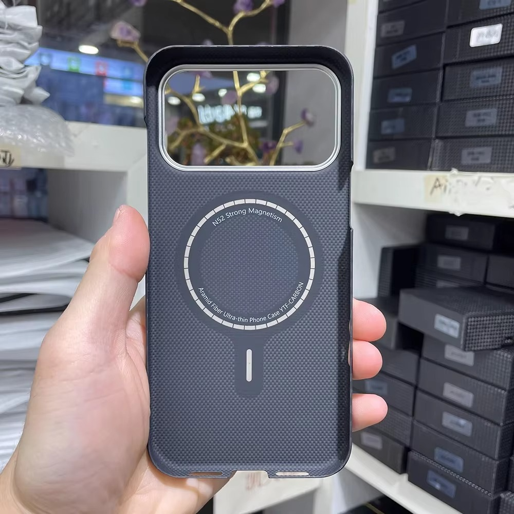 Luxury iPhone Case — Real Aramid Carbon Fiber MagSafe Cover with Alloy Camera Lens Ring, Magnetic Shockproof Business-Grade Protection