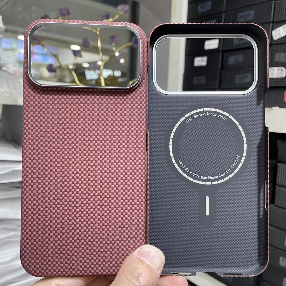 Luxury iPhone Case — Real Aramid Carbon Fiber MagSafe Cover with Alloy Camera Lens Ring, Magnetic Shockproof Business-Grade Protection