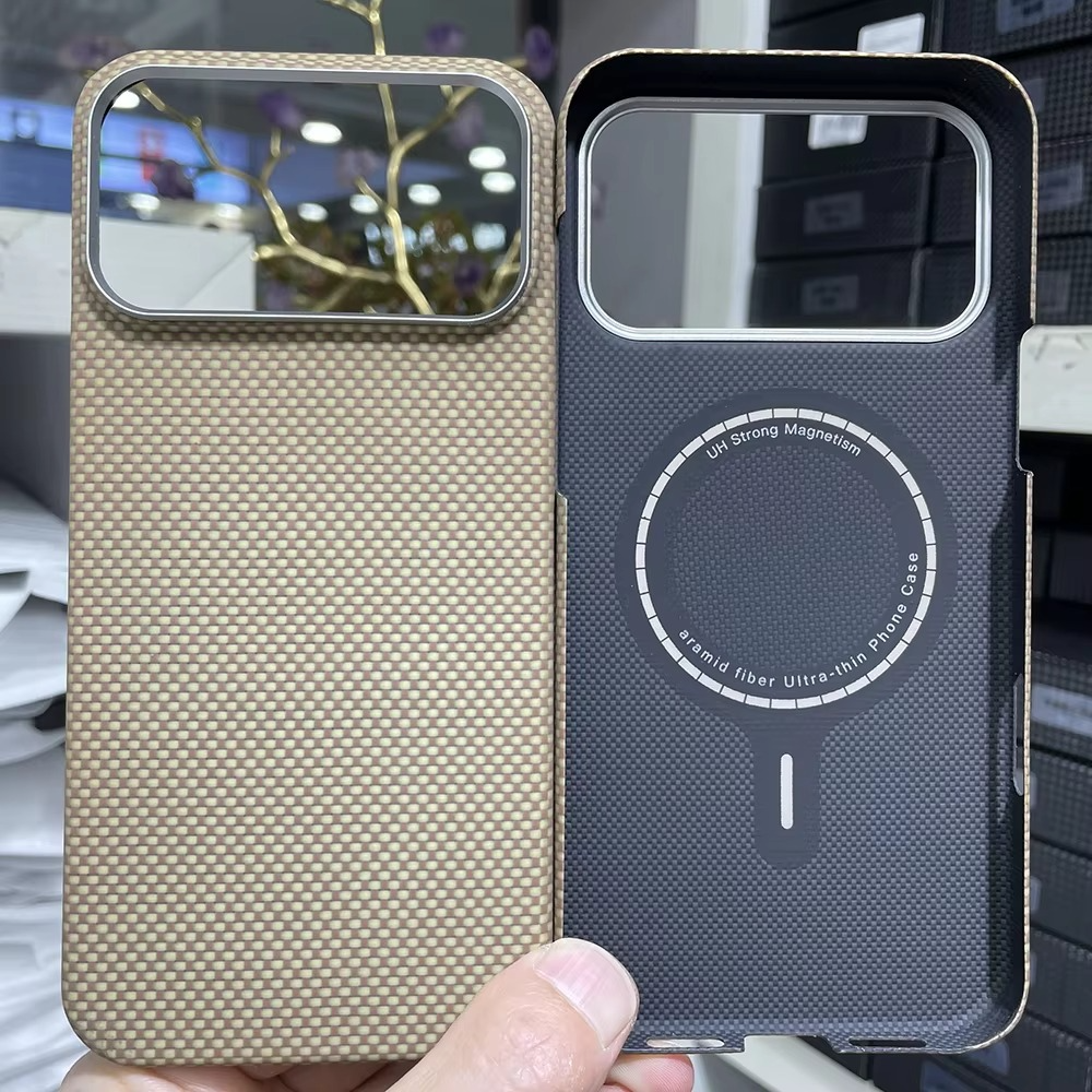 Luxury iPhone Case — Real Aramid Carbon Fiber MagSafe Cover with Alloy Camera Lens Ring, Magnetic Shockproof Business-Grade Protection
