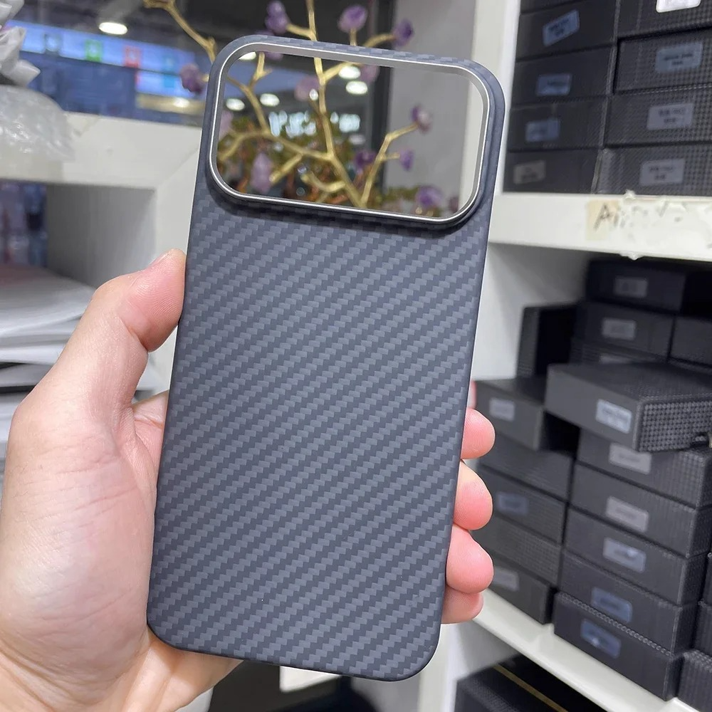 Luxury iPhone Case — Real Aramid Carbon Fiber MagSafe Cover with Alloy Camera Lens Ring, Magnetic Shockproof Business-Grade Protection