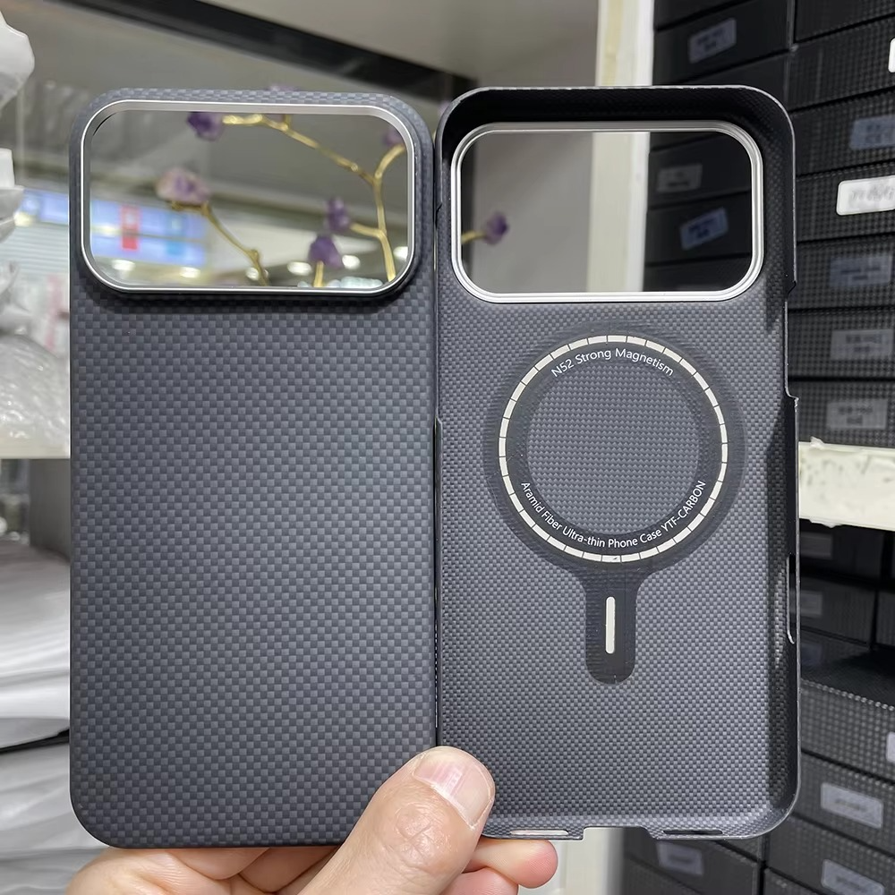 Luxury iPhone Case — Real Aramid Carbon Fiber MagSafe Cover with Alloy Camera Lens Ring, Magnetic Shockproof Business-Grade Protection