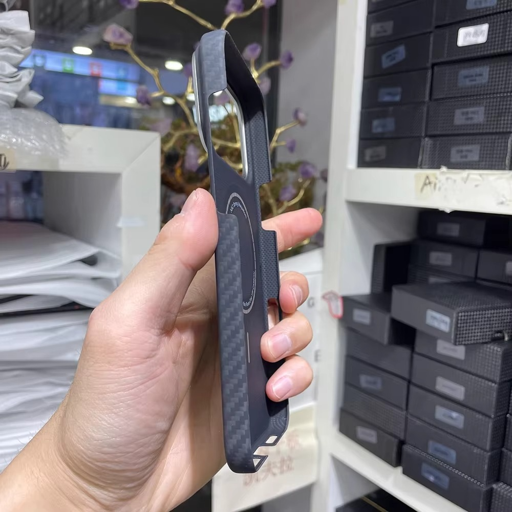 Luxury iPhone Case — Real Aramid Carbon Fiber MagSafe Cover with Alloy Camera Lens Ring, Magnetic Shockproof Business-Grade Protection