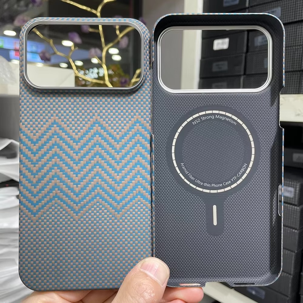 Luxury iPhone Case — Real Aramid Carbon Fiber MagSafe Cover with Alloy Camera Lens Ring, Magnetic Shockproof Business-Grade Protection