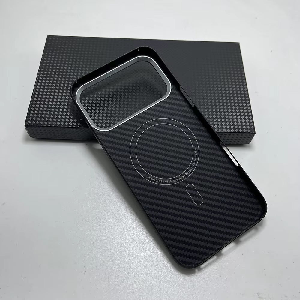 Luxury iPhone Case — Real Aramid Carbon Fiber MagSafe Cover with Ultra-Thin Full-Coverage Protection, Lightweight Durable Design and Camera Guard