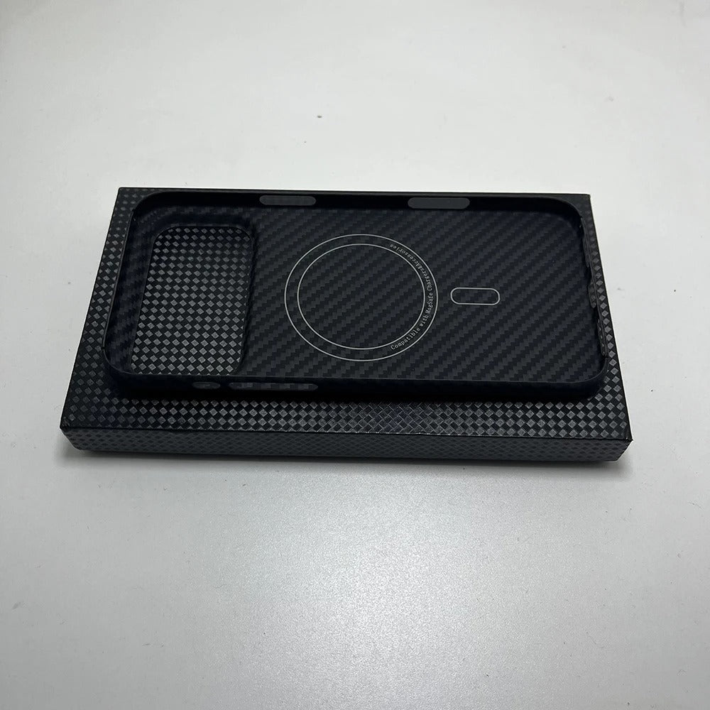 Luxury iPhone Case — Real Aramid Carbon Fiber MagSafe Cover with Ultra-Thin Full-Coverage Protection, Lightweight Durable Design and Camera Guard
