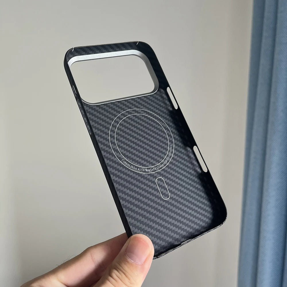 Luxury iPhone Case — Real Aramid Carbon Fiber MagSafe Cover with Ultra-Thin Full-Coverage Protection, Lightweight Durable Design and Camera Guard