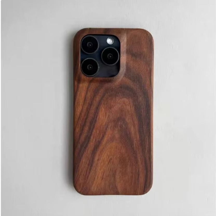 Luxury iPhone Case — Real Walnut, Ebony, Bamboo & Rosewood Wooden Back Cover with Dustproof Half-Wrapped Hard Protection