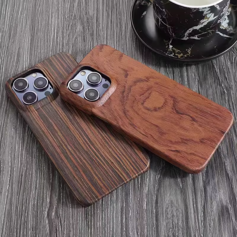 Luxury iPhone Case — Real Walnut, Ebony, Bamboo & Rosewood Wooden Back Cover with Dustproof Half-Wrapped Hard Protection
