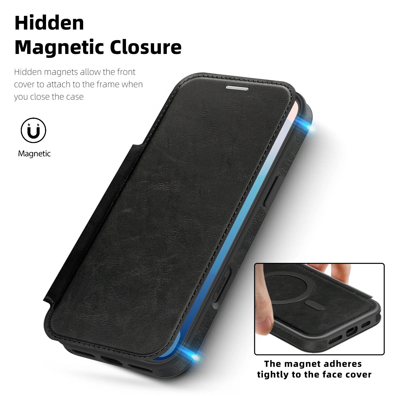 Luxury iPhone Case — Retro Business Flip Leather Cover with Magnetic Charging Support and Card Holder Wallet Design