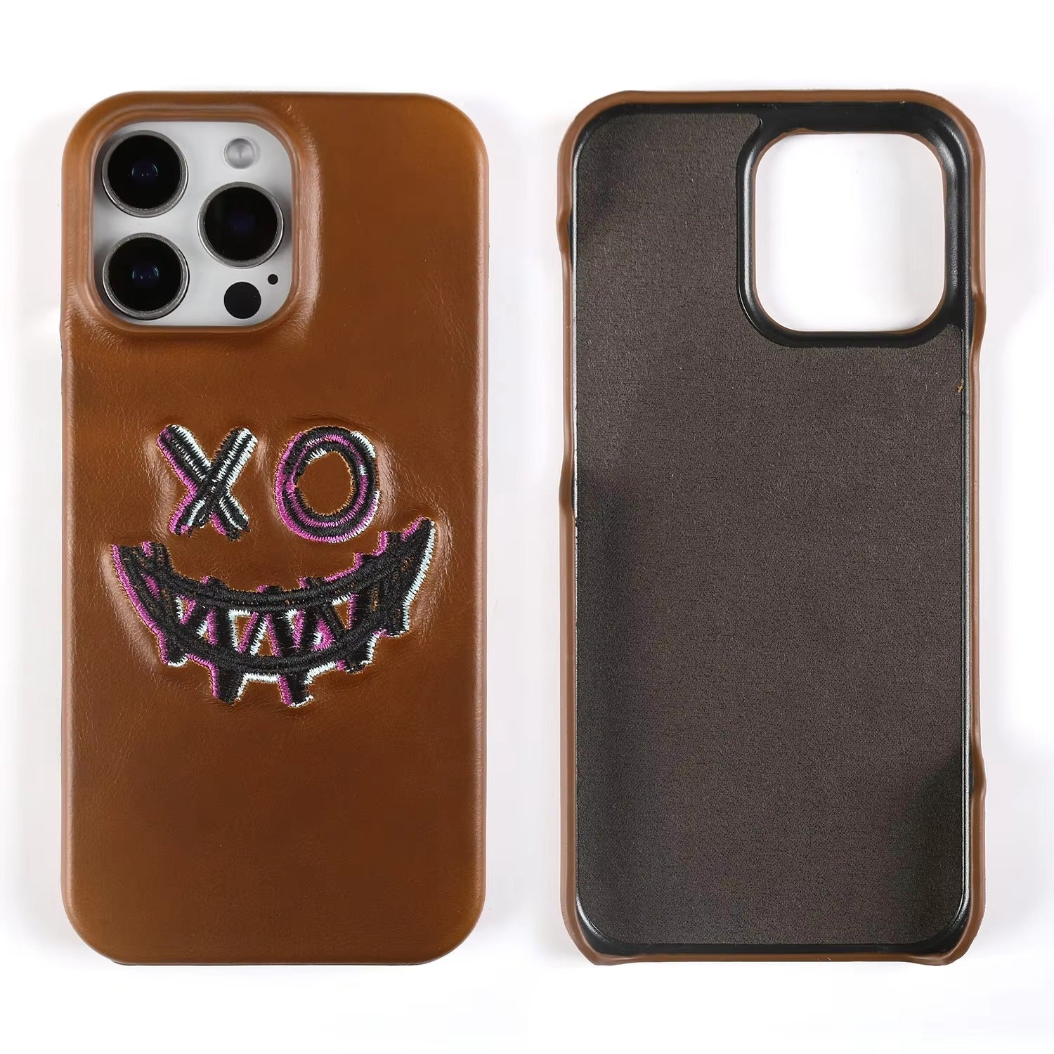 Luxury iPhone Case — Retro Embroidered Genuine Leather Cover with Full-Grain Vintage Design, Shockproof Anti-Scratch Protection & Lightweight Non-Slip Finish