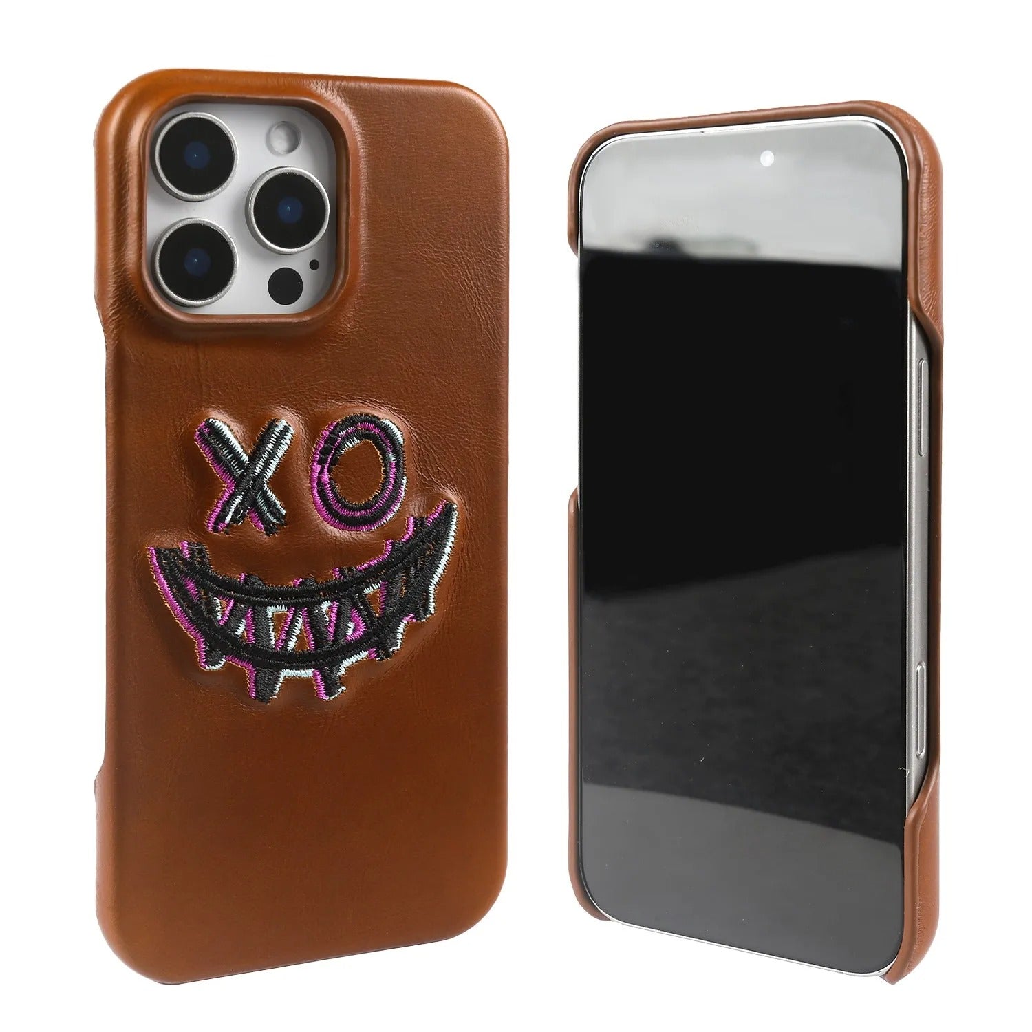 Luxury iPhone Case — Retro Embroidered Genuine Leather Cover with Full-Grain Vintage Design, Shockproof Anti-Scratch Protection & Lightweight Non-Slip Finish