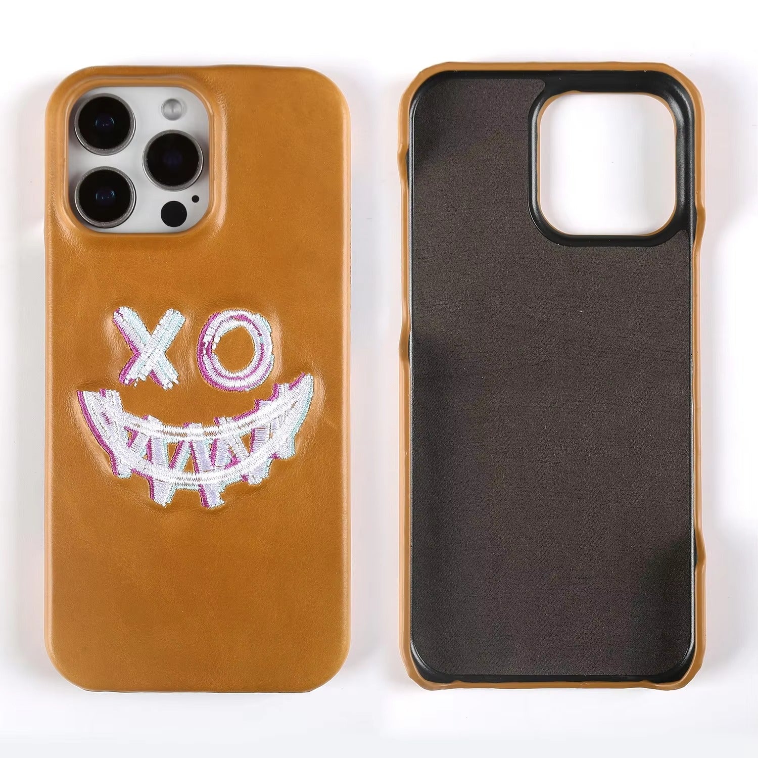 Luxury iPhone Case — Retro Embroidered Genuine Leather Cover with Full-Grain Vintage Design, Shockproof Anti-Scratch Protection & Lightweight Non-Slip Finish