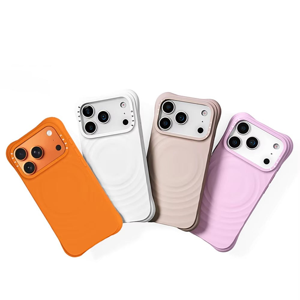 Luxury iPhone Case — Ripple Silicone Engraved Letters Cover, MagSafe Magnetic Wireless Charging, Anti-Fall Shockproof Protection