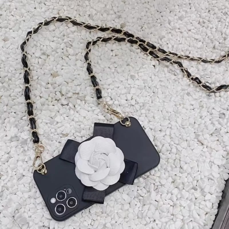 Luxury iPhone Case — Rose Silicone Full-Coverage Shockproof Cover with Anti-Drop Design, Pearl Bracelet Lanyard & Anti-Scratch PC+TPU Build