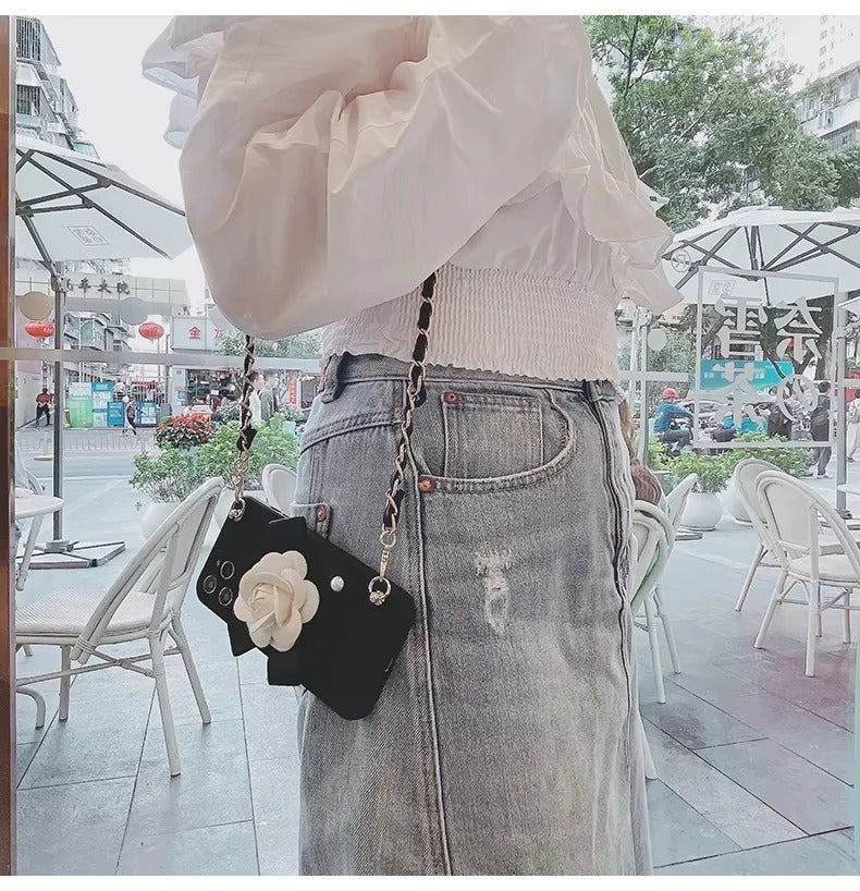 Luxury iPhone Case — Rose Silicone Full-Coverage Shockproof Cover with Anti-Drop Design, Pearl Bracelet Lanyard & Anti-Scratch PC+TPU Build