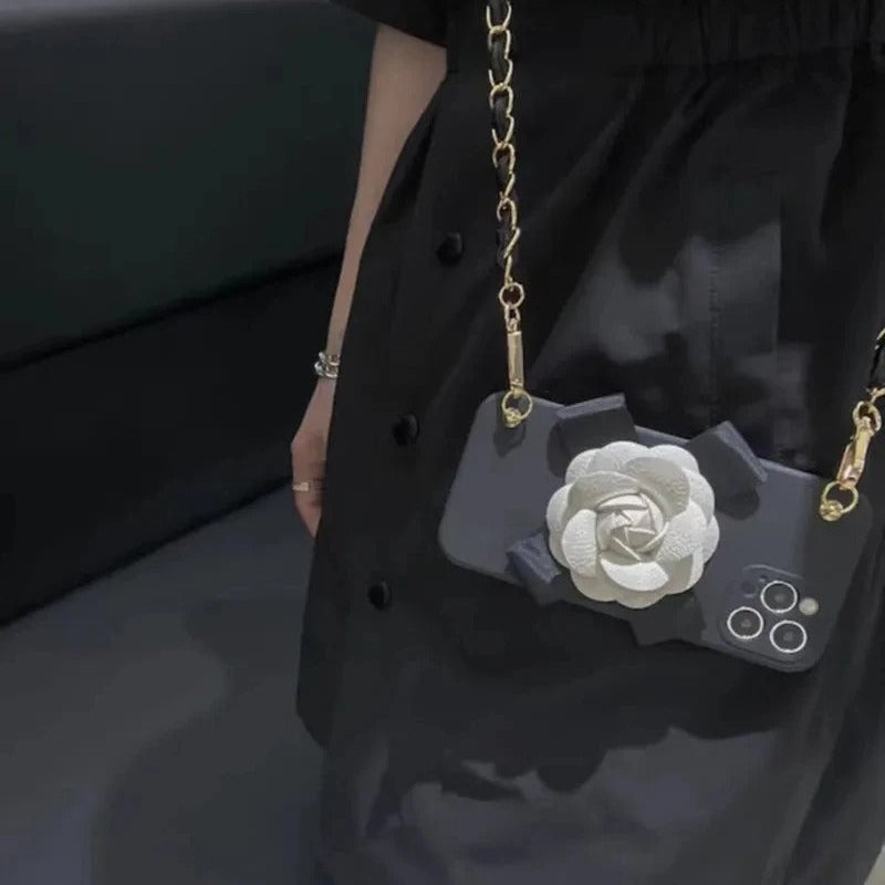 Luxury iPhone Case — Rose Silicone Full-Coverage Shockproof Cover with Anti-Drop Design, Pearl Bracelet Lanyard & Anti-Scratch PC+TPU Build