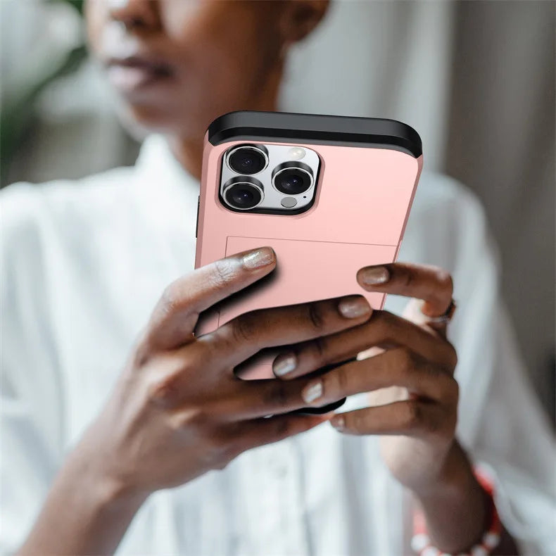 Luxury iPhone Case — Shockproof Flip Wallet Cover with Card Holder, Built-In Stand and Anti-Fingerprint Scratch-Resistant Design