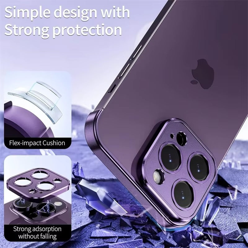 Luxury iPhone Case — Shockproof, Anti-Fingerprint, Anti-Scratch, Dustproof Lightweight Metal Frameless Bumper with Matte Anti-Glare Finish and Glass Lens Protector