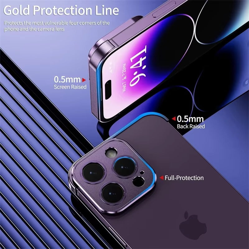 Luxury iPhone Case — Shockproof, Anti-Fingerprint, Anti-Scratch, Dustproof Lightweight Metal Frameless Bumper with Matte Anti-Glare Finish and Glass Lens Protector