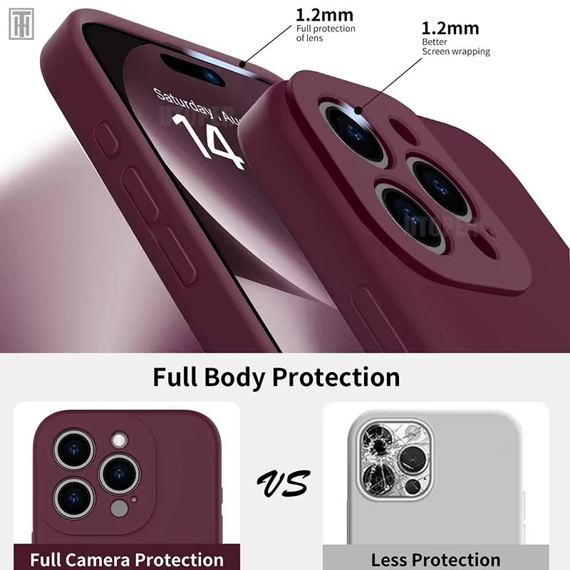 Luxury iPhone Case — Silicone Anti-Skid Shockproof Cover, Full Lens Protection, Anti-Fingerprint, Anti-Scratch, Dustproof, Soft Matte Finish
