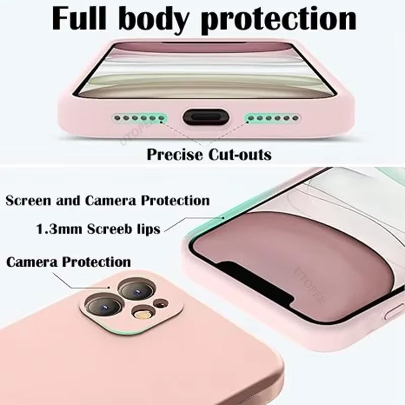 Luxury iPhone Case — Silicone Anti-Skid Shockproof Cover, Full Lens Protection, Anti-Fingerprint, Anti-Scratch, Dustproof, Soft Matte Finish