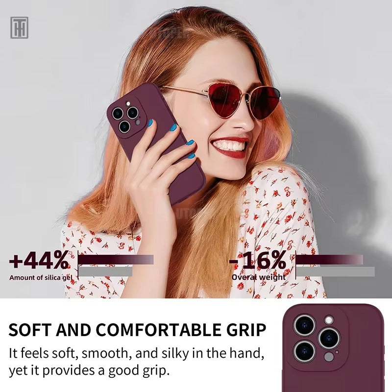 Luxury iPhone Case — Silicone Anti-Skid Shockproof Cover, Full Lens Protection, Anti-Fingerprint, Anti-Scratch, Dustproof, Soft Matte Finish