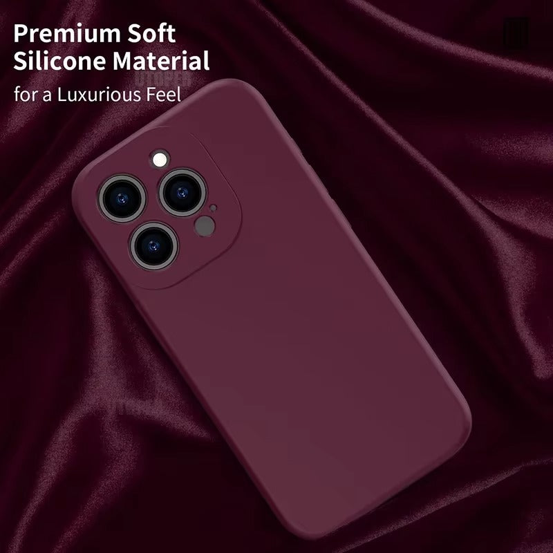 Luxury iPhone Case — Silicone Anti-Skid Shockproof Cover, Full Lens Protection, Anti-Fingerprint, Anti-Scratch, Dustproof, Soft Matte Finish