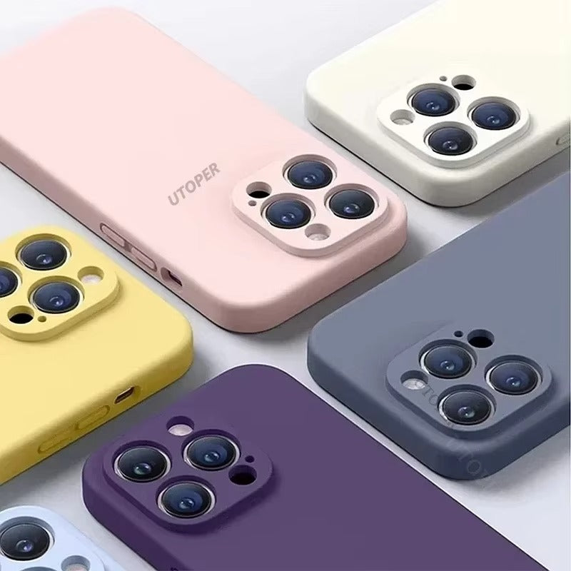 Luxury iPhone Case — Silicone Anti-Skid Shockproof Cover, Full Lens Protection, Anti-Fingerprint, Anti-Scratch, Dustproof, Soft Matte Finish