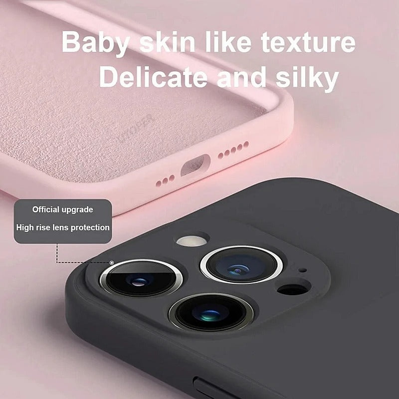 Luxury iPhone Case — Silicone Anti-Skid Shockproof Cover, Full Lens Protection, Anti-Fingerprint, Anti-Scratch, Dustproof, Soft Matte Finish