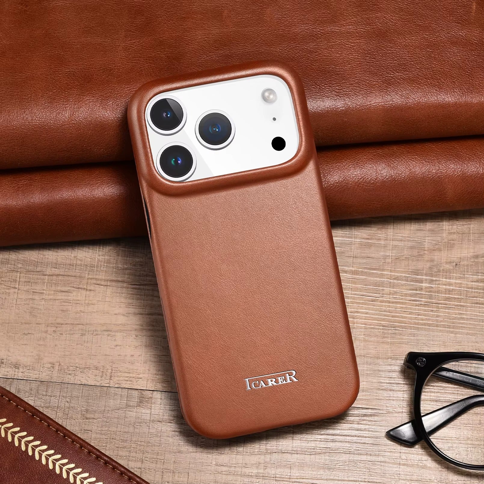 Luxury iPhone Case — Slim Genuine Leather Magnetic Folio Cover with Wireless-Charging Support, Shockproof Protection and Non-Slip Dustproof Design