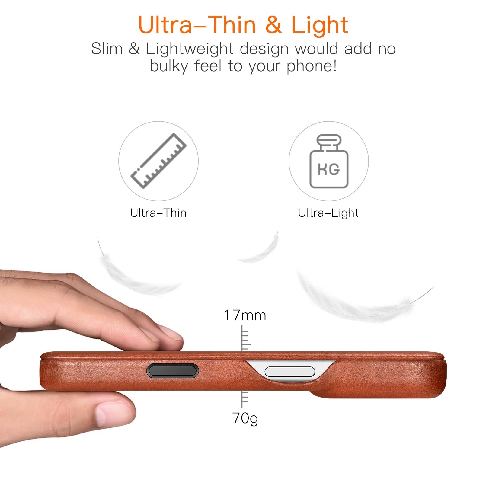 Luxury iPhone Case — Slim Genuine Leather Magnetic Folio Cover with Wireless-Charging Support, Shockproof Protection and Non-Slip Dustproof Design