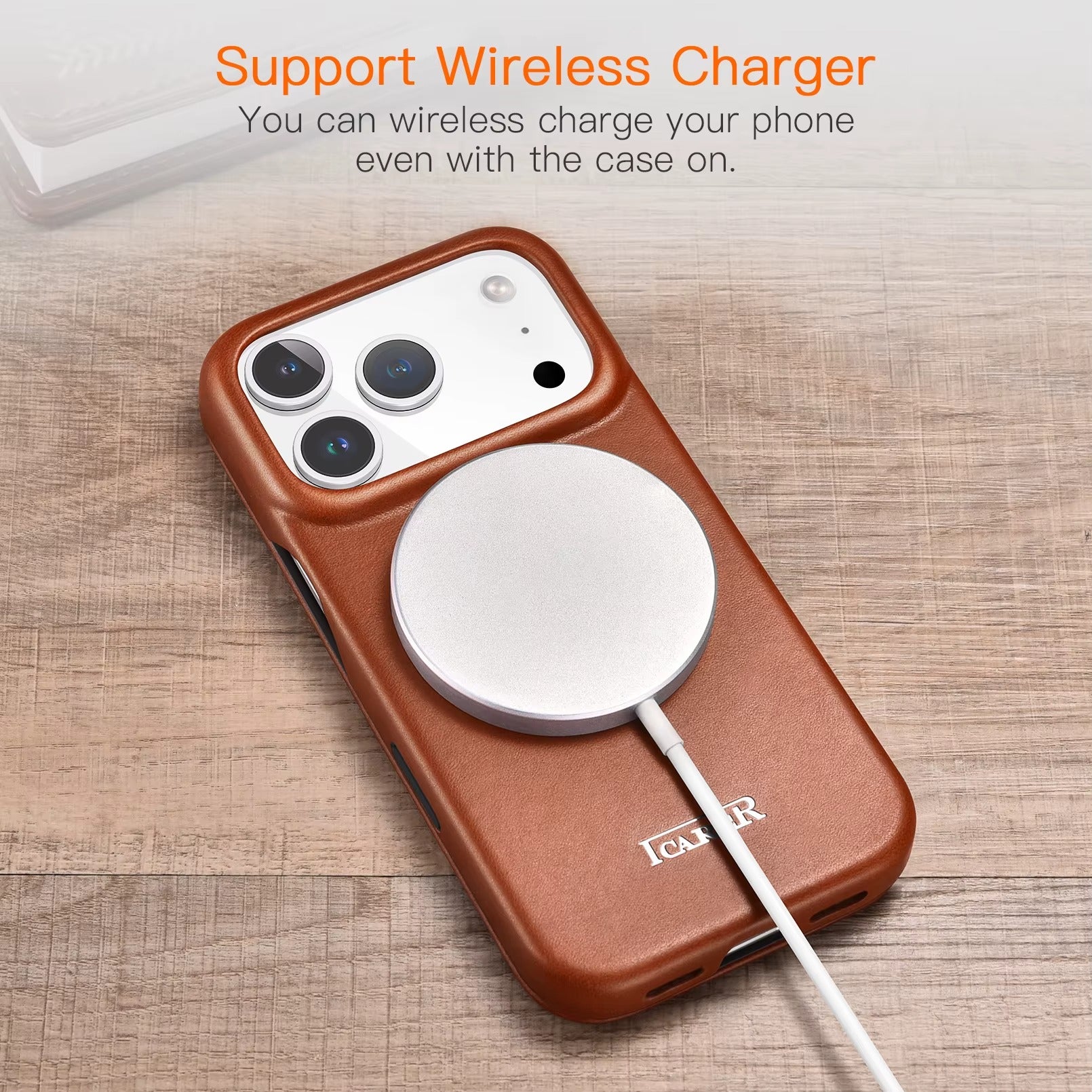 Luxury iPhone Case — Slim Genuine Leather Magnetic Folio Cover with Wireless-Charging Support, Shockproof Protection and Non-Slip Dustproof Design