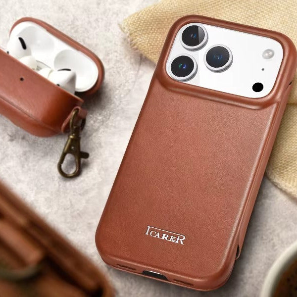 Luxury iPhone Case — Slim Genuine Leather Magnetic Folio Cover with Wireless-Charging Support, Shockproof Protection and Non-Slip Dustproof Design