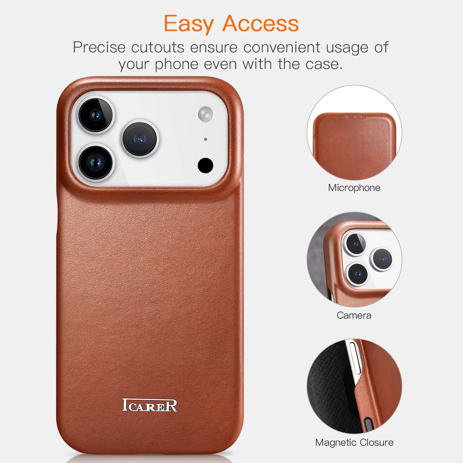 Luxury iPhone Case — Slim Genuine Leather Magnetic Folio Cover with Wireless-Charging Support, Shockproof Protection and Non-Slip Dustproof Design