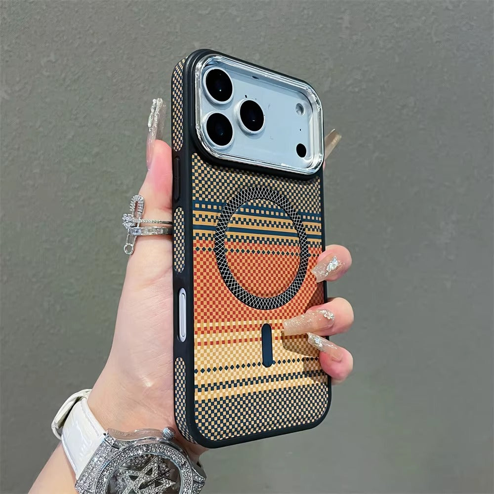 Luxury iPhone Case — Slim Magnetic Carbon-Fiber Striped Cover with Ultra-Thin Shockproof Design and Colorful MagSafe Protection