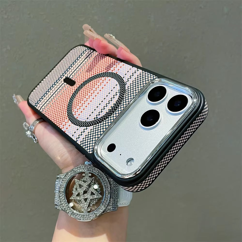 Luxury iPhone Case — Slim Magnetic Carbon-Fiber Striped Cover with Ultra-Thin Shockproof Design and Colorful MagSafe Protection