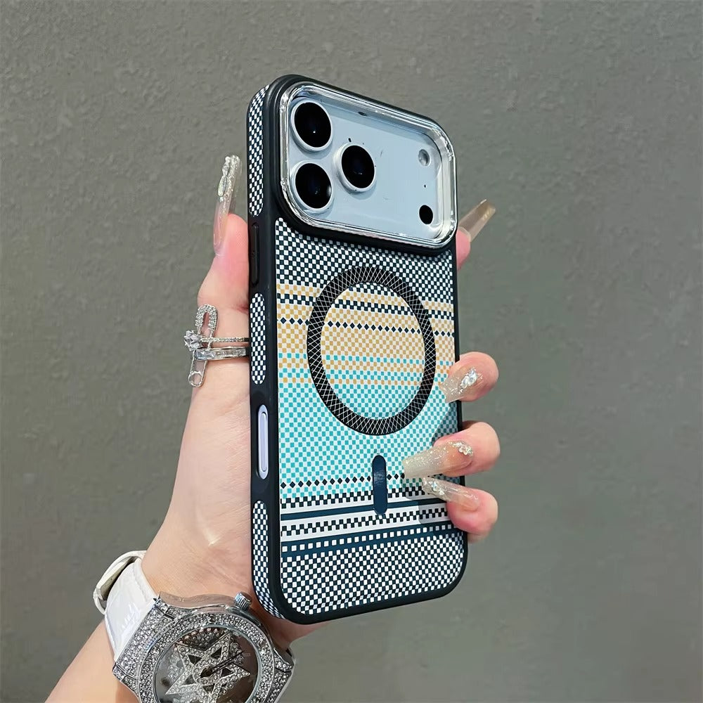 Luxury iPhone Case — Slim Magnetic Carbon-Fiber Striped Cover with Ultra-Thin Shockproof Design and Colorful MagSafe Protection
