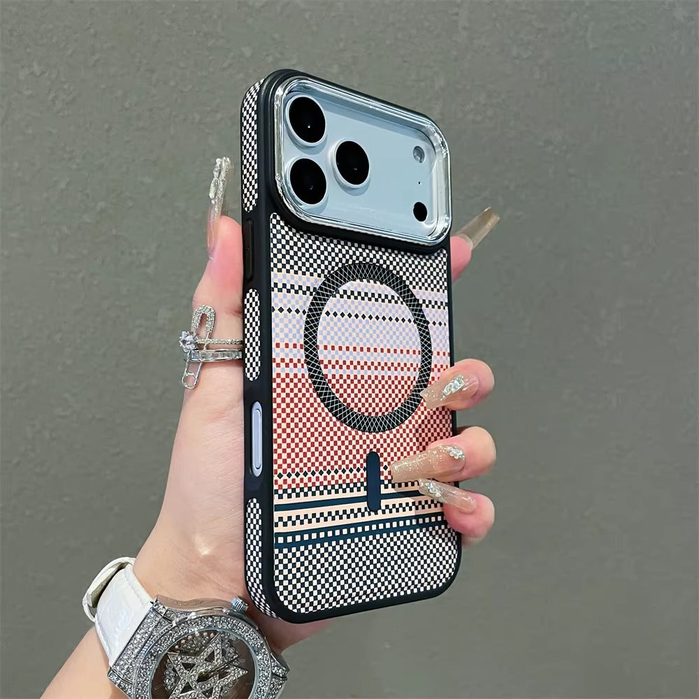 Luxury iPhone Case — Slim Magnetic Carbon-Fiber Striped Cover with Ultra-Thin Shockproof Design and Colorful MagSafe Protection