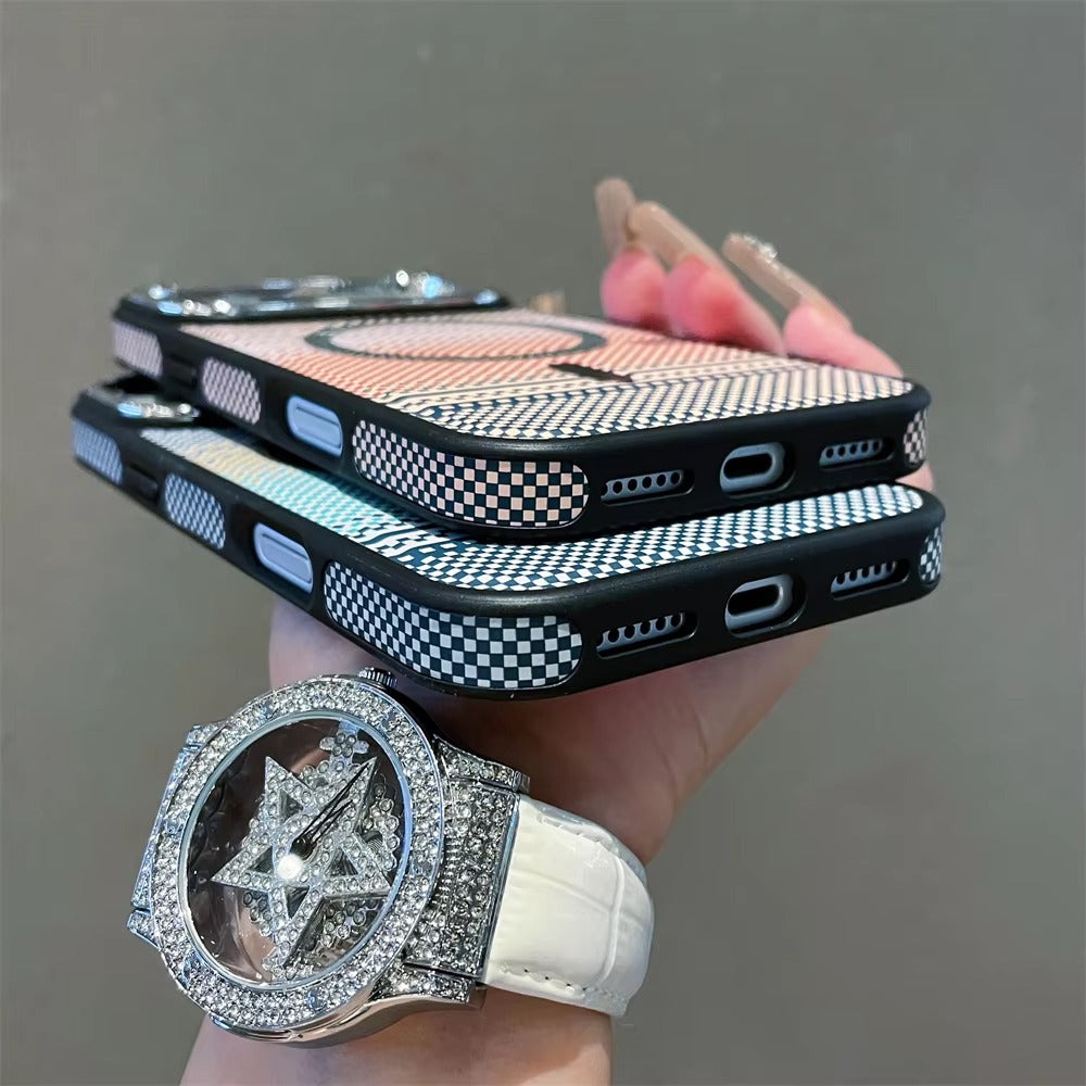 Luxury iPhone Case — Slim Magnetic Carbon-Fiber Striped Cover with Ultra-Thin Shockproof Design and Colorful MagSafe Protection