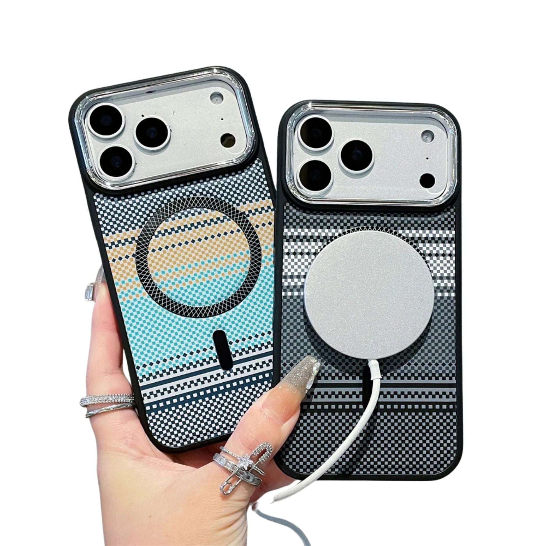 Luxury iPhone Case — Slim Magnetic Carbon-Fiber Striped Cover with Ultra-Thin Shockproof Design and Colorful MagSafe Protection