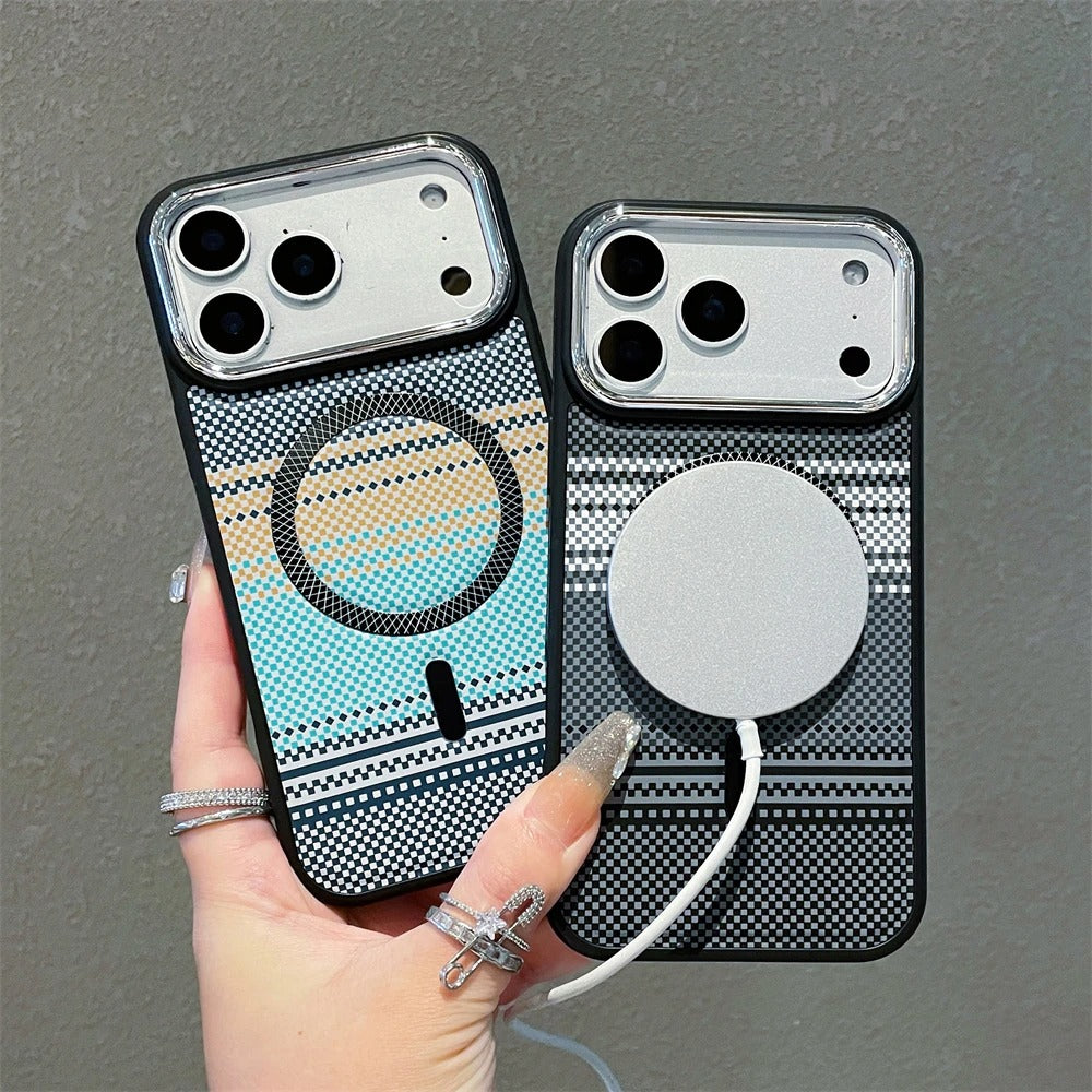Luxury iPhone Case — Slim Magnetic Carbon-Fiber Striped Cover with Ultra-Thin Shockproof Design and Colorful MagSafe Protection