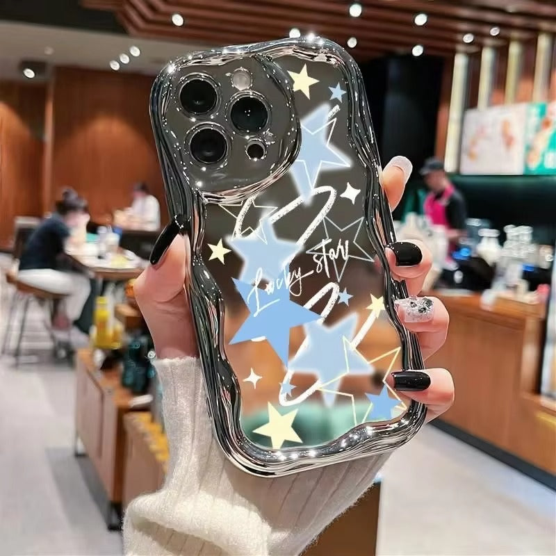 Luxury iPhone Case — Star Graffiti Gloss-Plated Cream TPU Cover with Stylish Artistic Design & Smooth Protective Finish