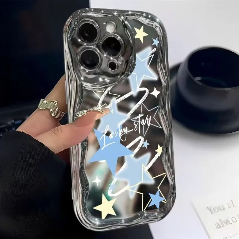 Luxury iPhone Case — Star Graffiti Gloss-Plated Cream TPU Cover with Stylish Artistic Design & Smooth Protective Finish
